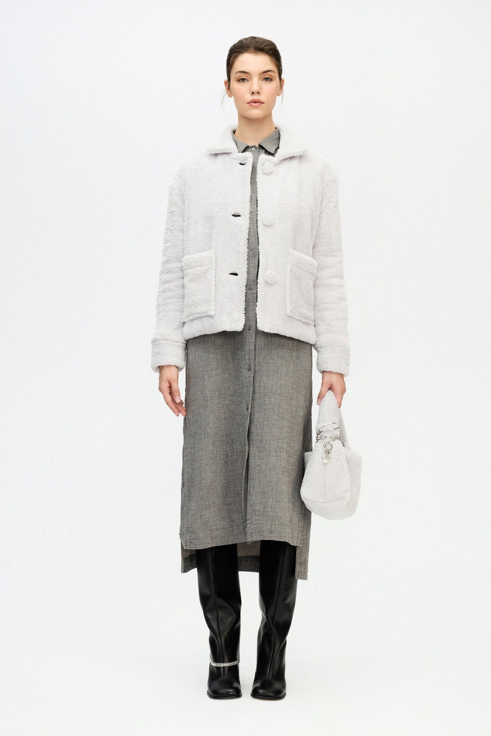 Gray Sherpa Short Jacket Grey Soft Gray Sherpa Short Jacket Grey Soft