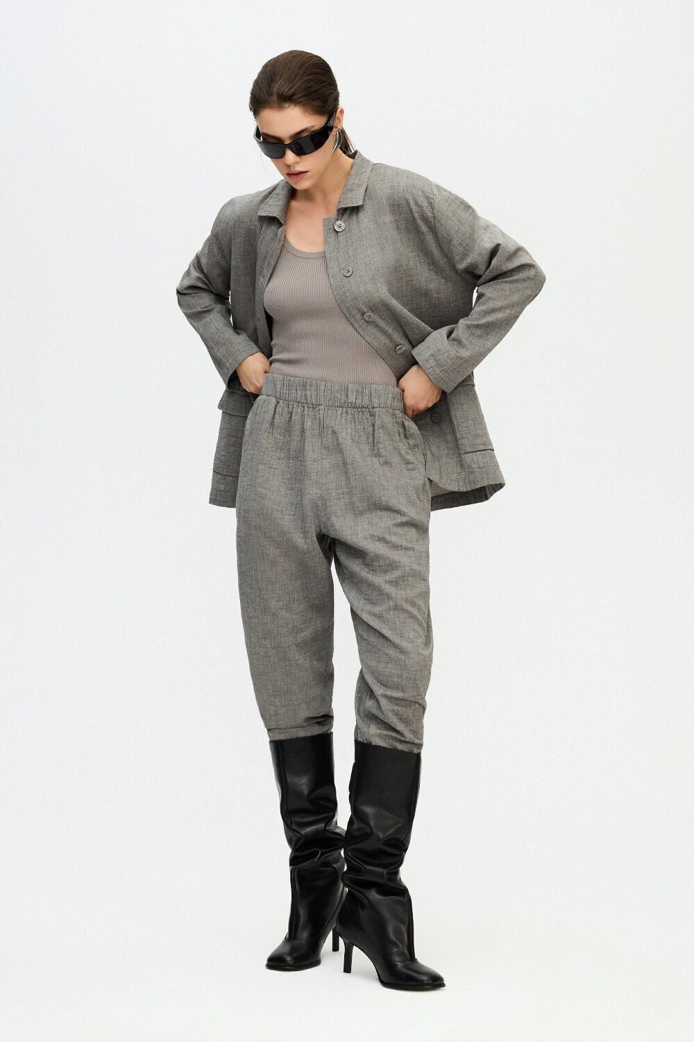 Grey Oversize Jacket Cotton Shirts Women's Jackets Grey Oversize Jacket Cotton Shirts Women's Jackets