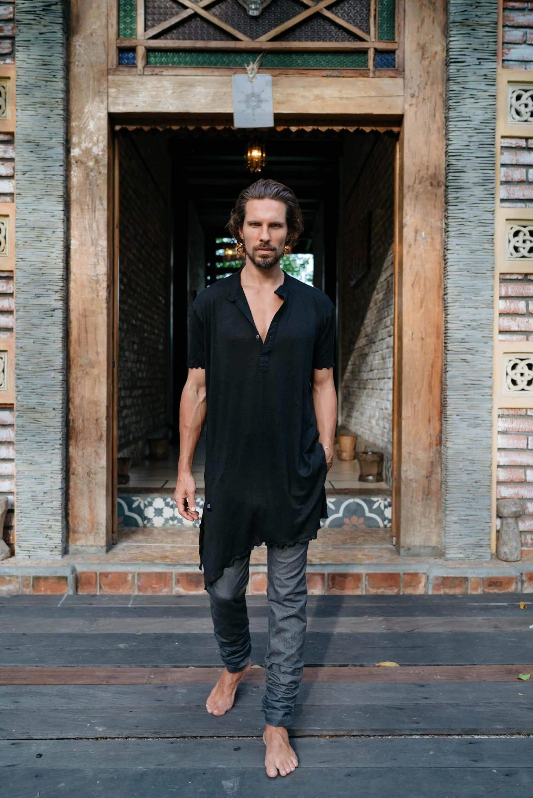 Men's Bamboo Kurta Shirt: Asymmetrical Boho Tunic Top Men's Bamboo Kurta Shirt: Asymmetrical Boho Tunic Top