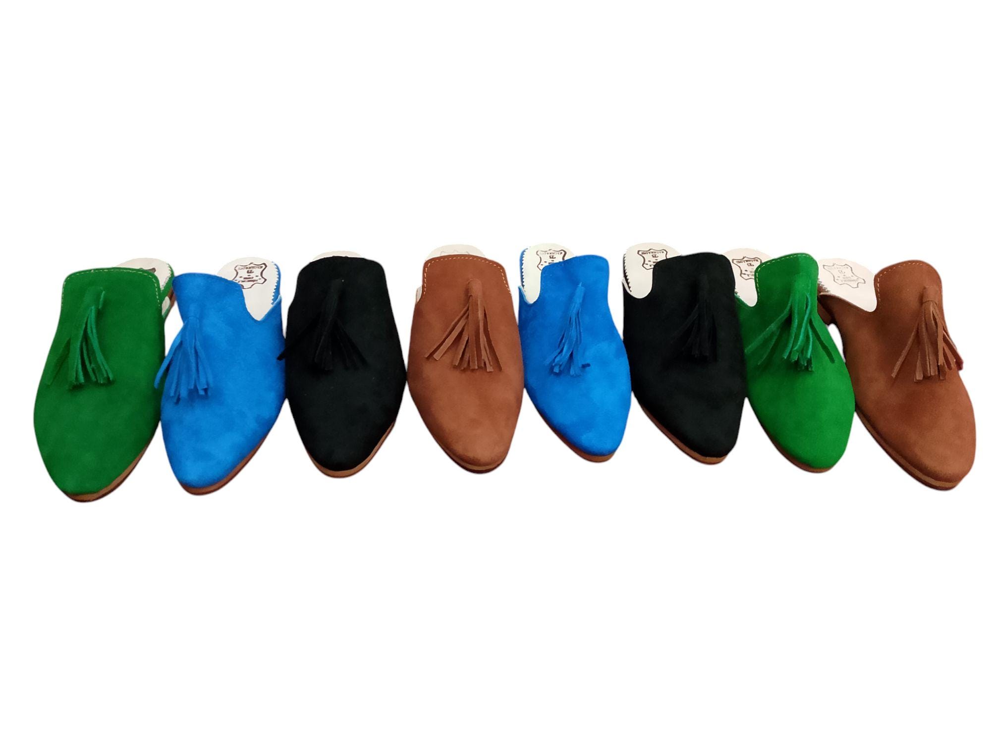 Women’s Bleu Leather Mules Handmade Pointed Toe Slip Women’s Bleu Leather Mules Handmade Pointed Toe Slip