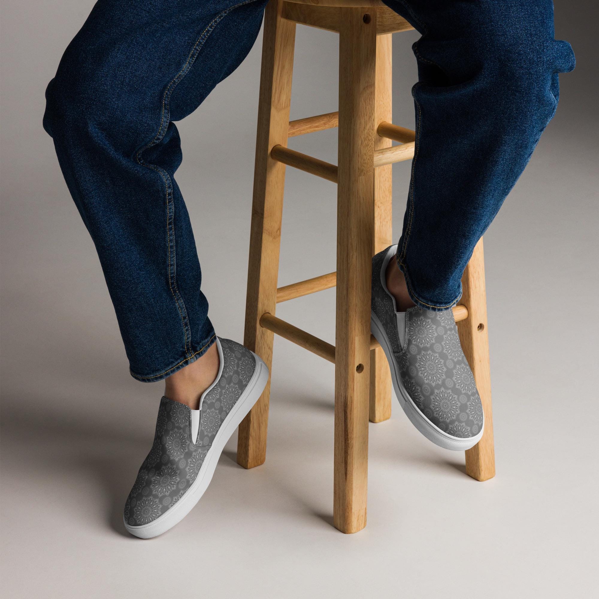 Gray Mandala Slip On Canvas Shoes For Men Gray Mandala Slip On Canvas Shoes For Men