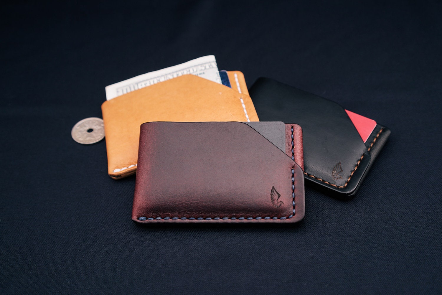 Horween Leather Card Holder Wallet In Burgundy Chromexcel Horween Leather Card Holder Wallet In Burgundy Chromexcel