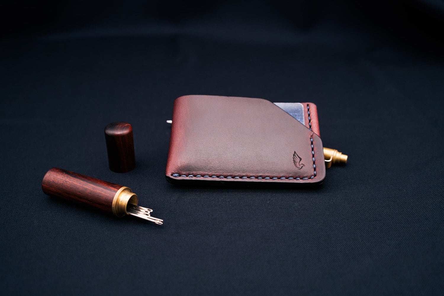 Horween Leather Card Holder Wallet In Burgundy Chromexcel Horween Leather Card Holder Wallet In Burgundy Chromexcel