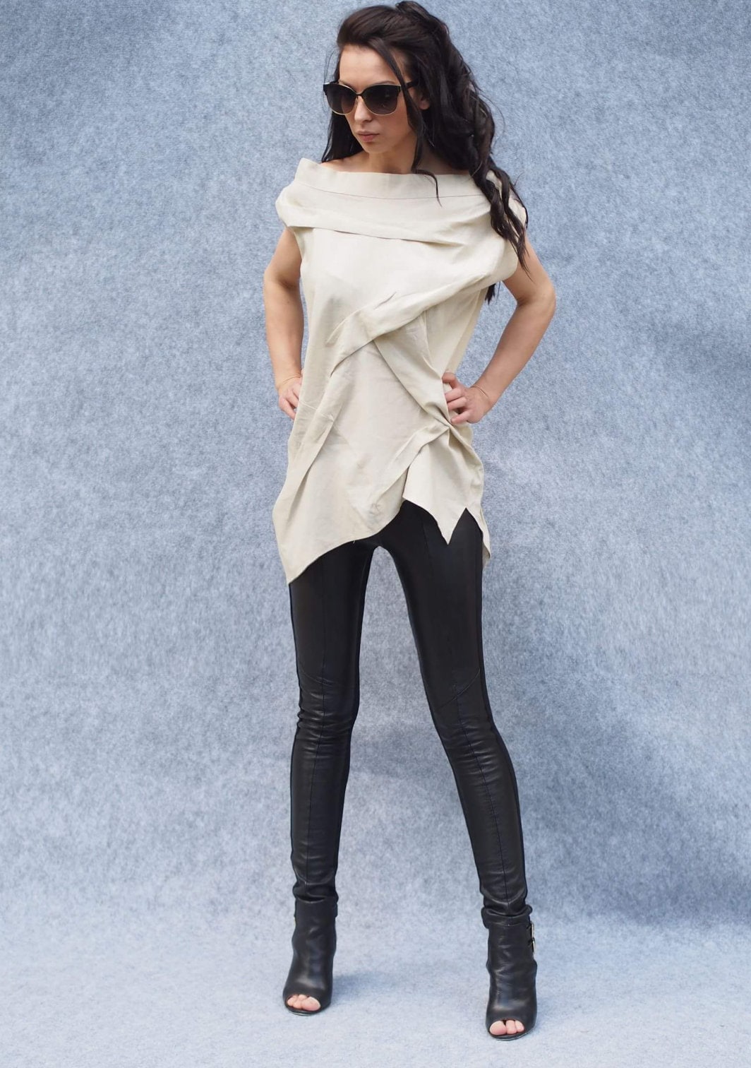 Woman Linen Top/asymmetric Linene Tunic/woman Beige Top/beige Top/woman Woman Linen Top/asymmetric Linene Tunic/woman Beige Top/beige Top/woman