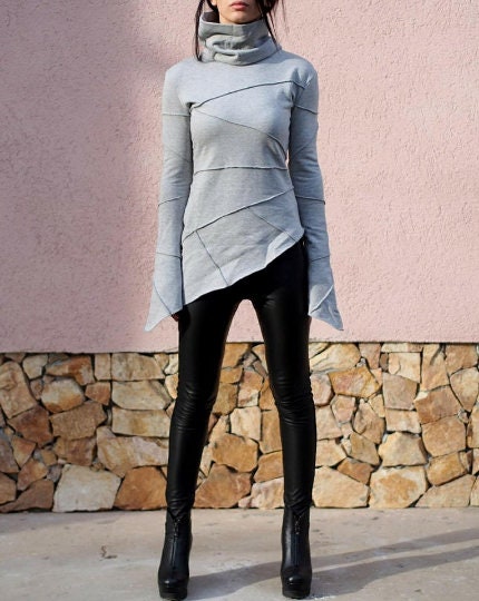 Grey Asymmetric Women S Top Elegant Long Sleeve Grey Asymmetric Women S Top Elegant Long Sleeve