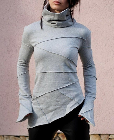 Grey Asymmetric Women S Top Elegant Long Sleeve Grey Asymmetric Women S Top Elegant Long Sleeve