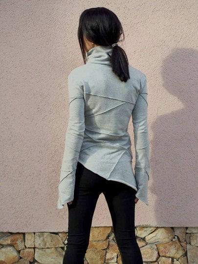 Grey Asymmetric Women S Top Elegant Long Sleeve Grey Asymmetric Women S Top Elegant Long Sleeve