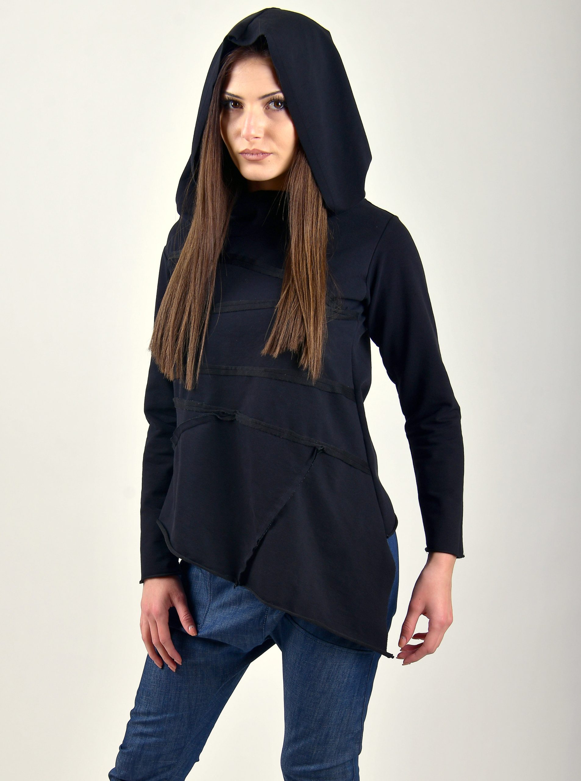 Women Asymmertric Top/women Asymmetric Sweatshirt/black Blouse/black Hoodie Women Asymmertric Top/women Asymmetric Sweatshirt/black Blouse/black Hoodie