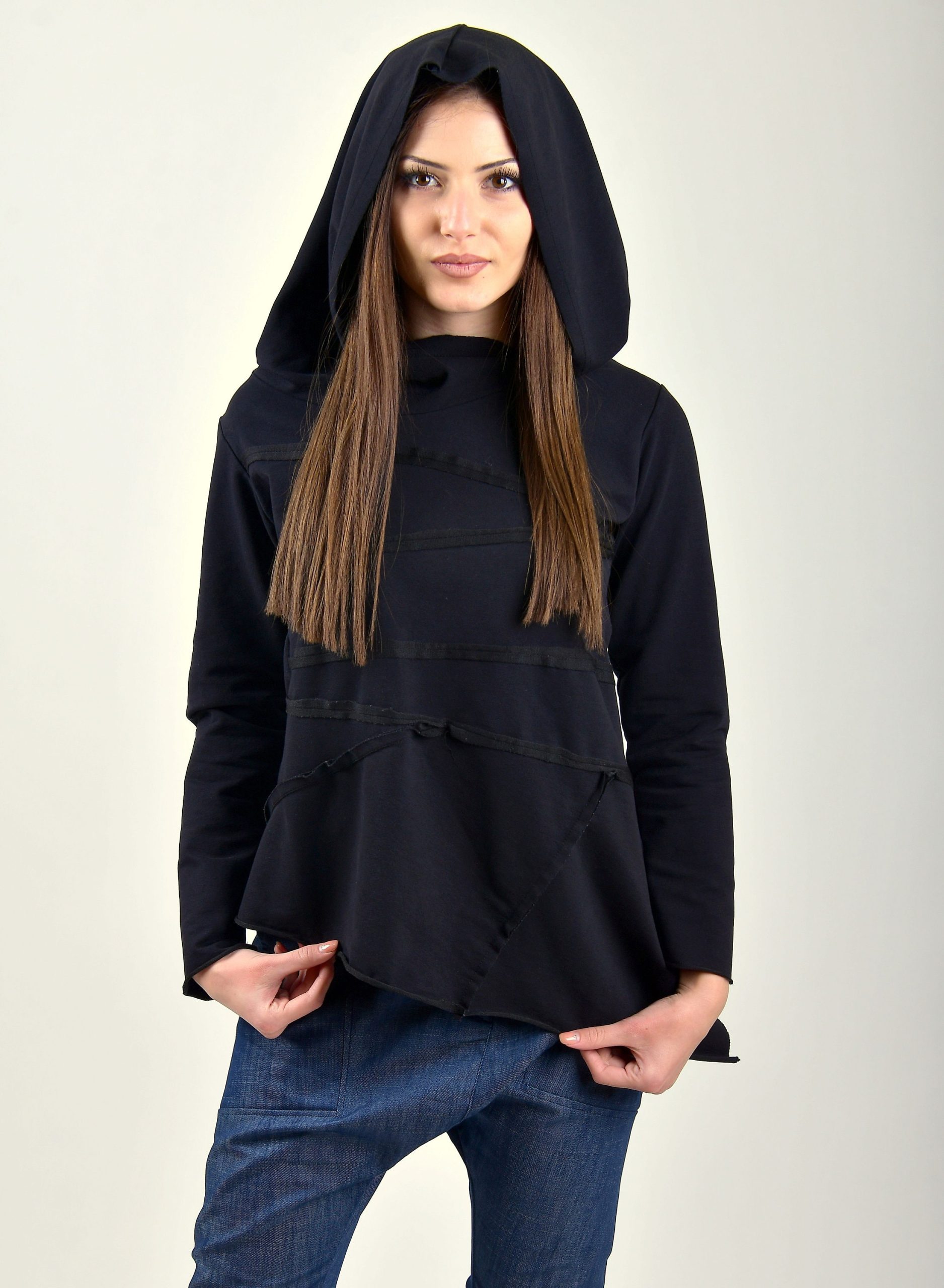 Women Asymmertric Top/women Asymmetric Sweatshirt/black Blouse/black Hoodie Women Asymmertric Top/women Asymmetric Sweatshirt/black Blouse/black Hoodie