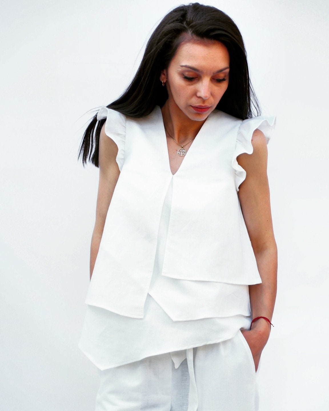 Asymmetric Linen Top Women Extravagant White Tunic For Asymmetric Linen Top Women Extravagant White Tunic For