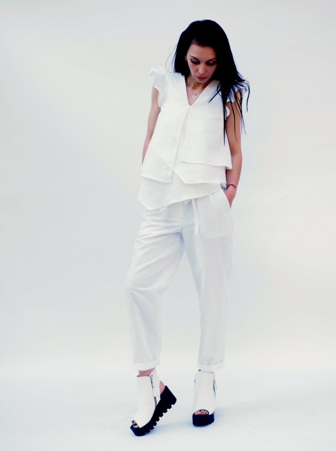 Asymmetric Linen Top Women Extravagant White Tunic For Asymmetric Linen Top Women Extravagant White Tunic For