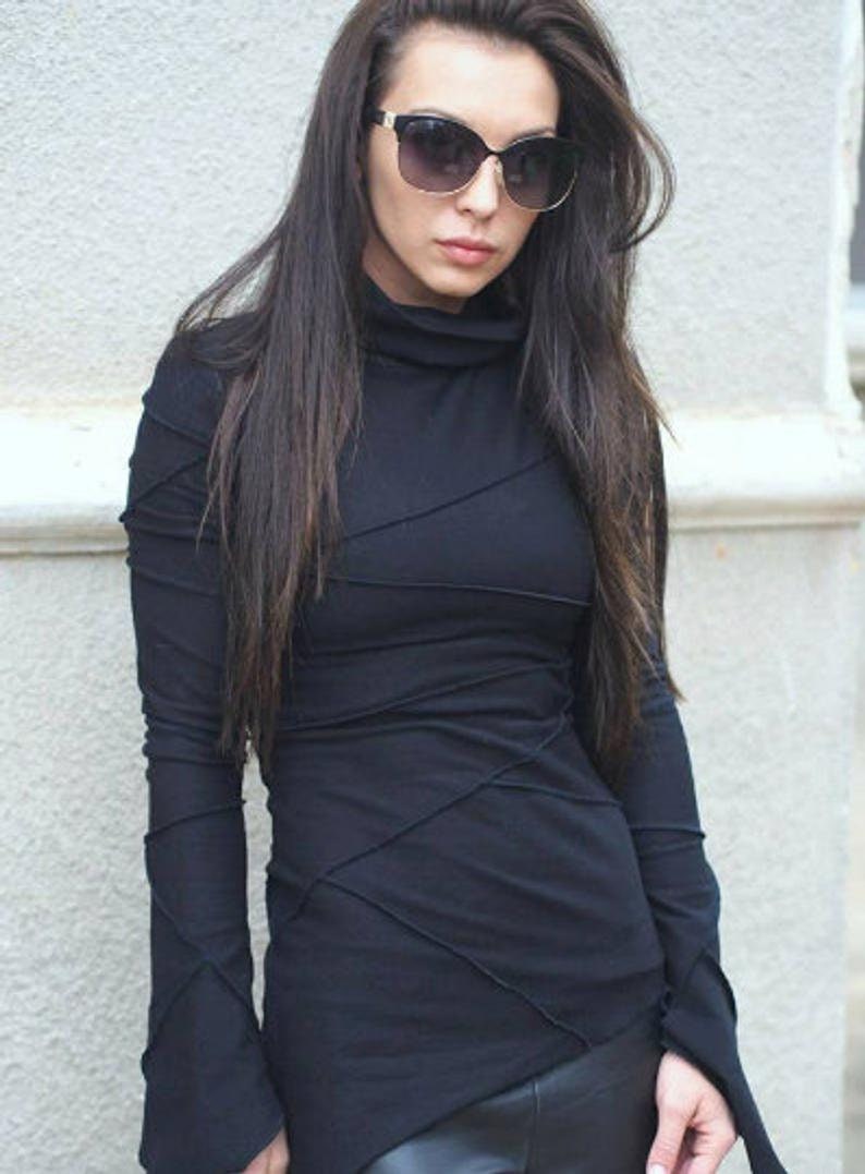 Black Asymmetric Women S Top Elegant Long Sleeve Black Asymmetric Women S Top Elegant Long Sleeve