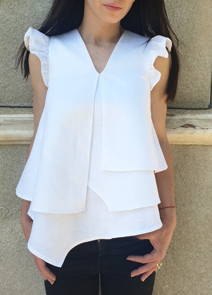 Asymmetric Linen Top Women Extravagant White Tunic For Asymmetric Linen Top Women Extravagant White Tunic For