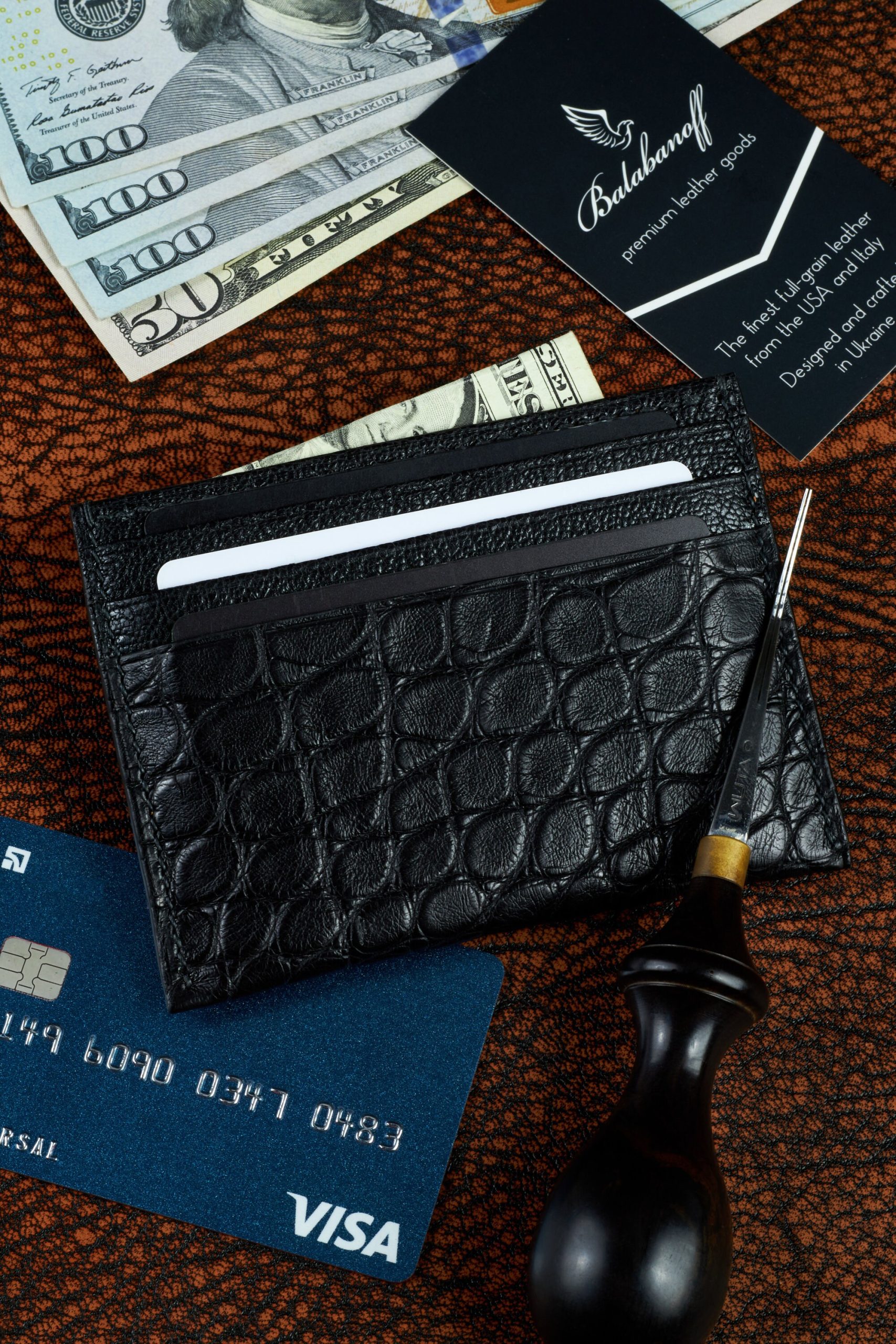 Black Alligator Card Holder Leather Wallet For 6 Black Alligator Card Holder Leather Wallet For 6