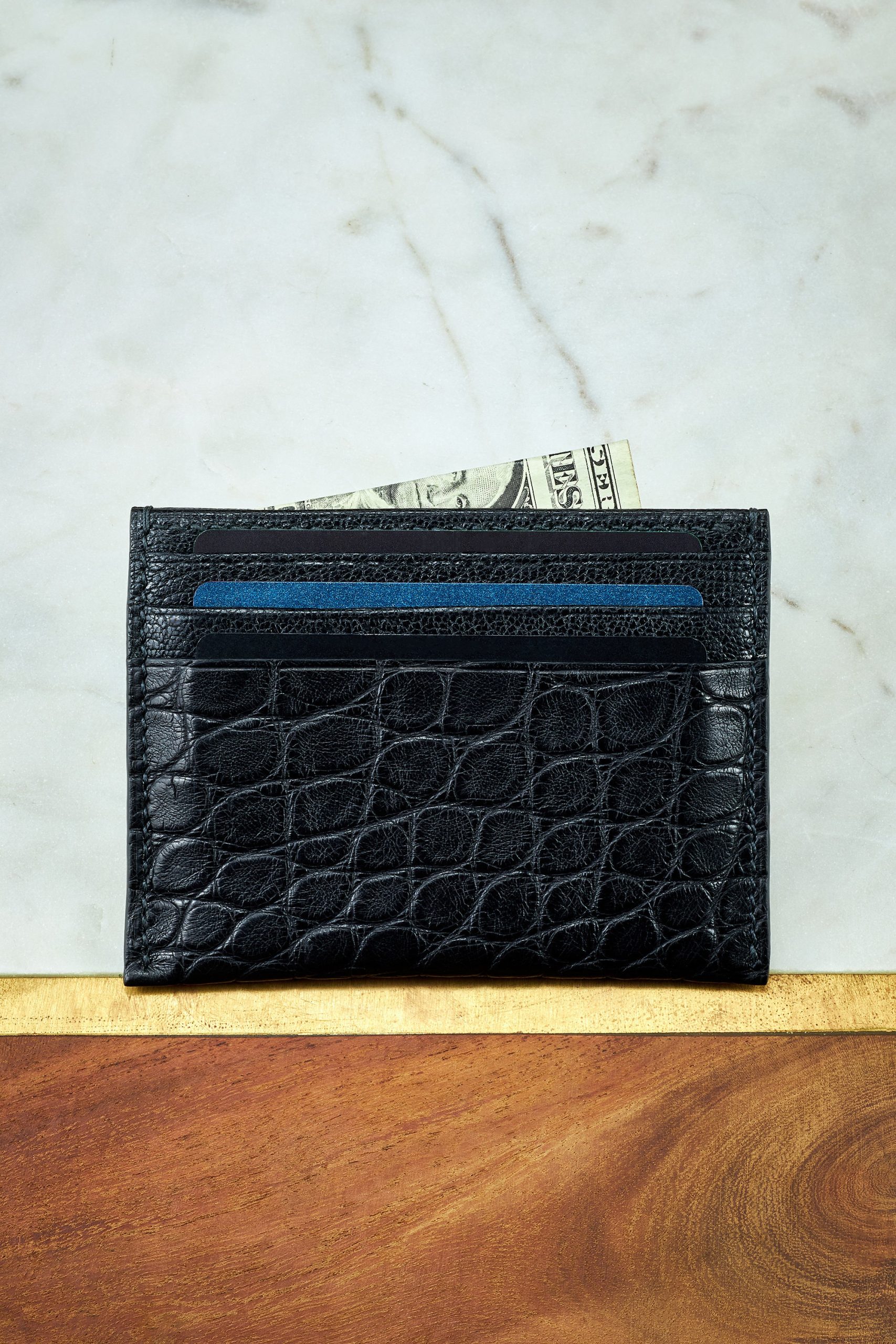 Black Alligator Card Holder Leather Wallet For 6 Black Alligator Card Holder Leather Wallet For 6