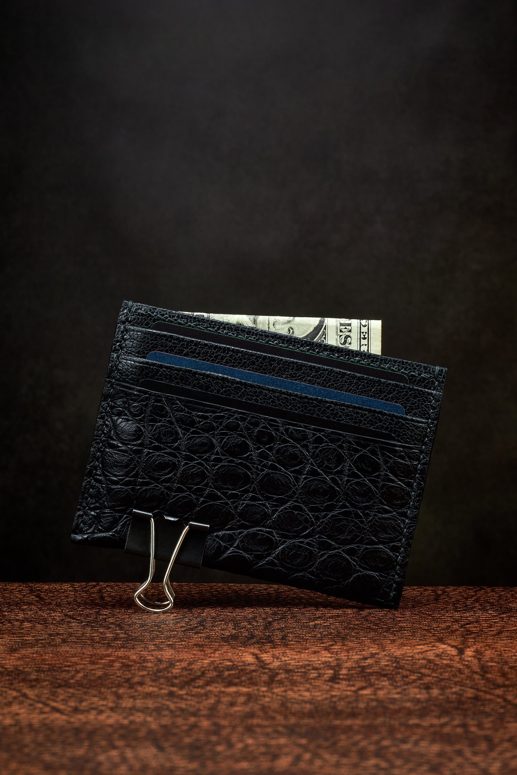 Black Alligator Card Holder Leather Wallet For 6 Black Alligator Card Holder Leather Wallet For 6