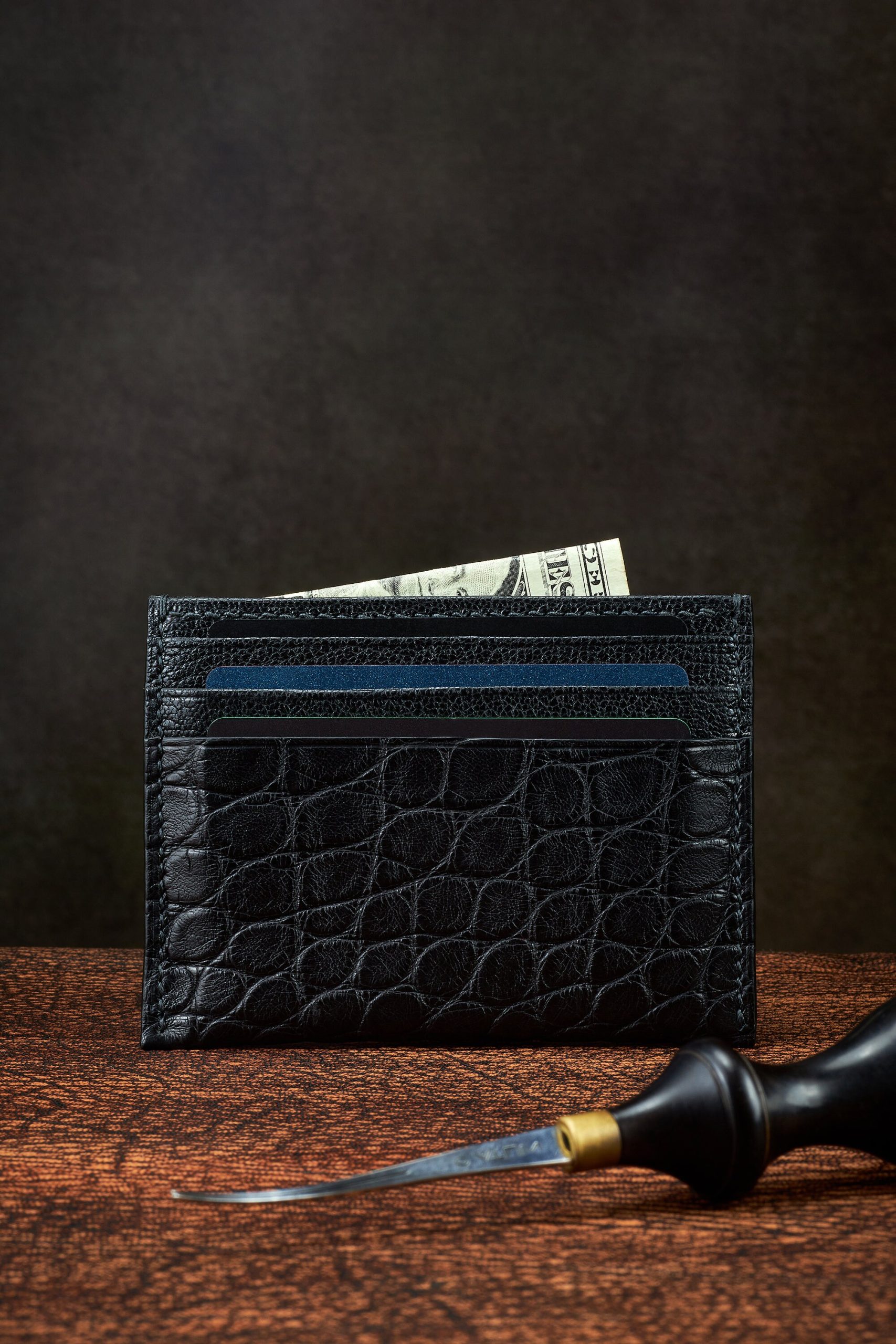 Black Alligator Card Holder Leather Wallet For 6 Black Alligator Card Holder Leather Wallet For 6