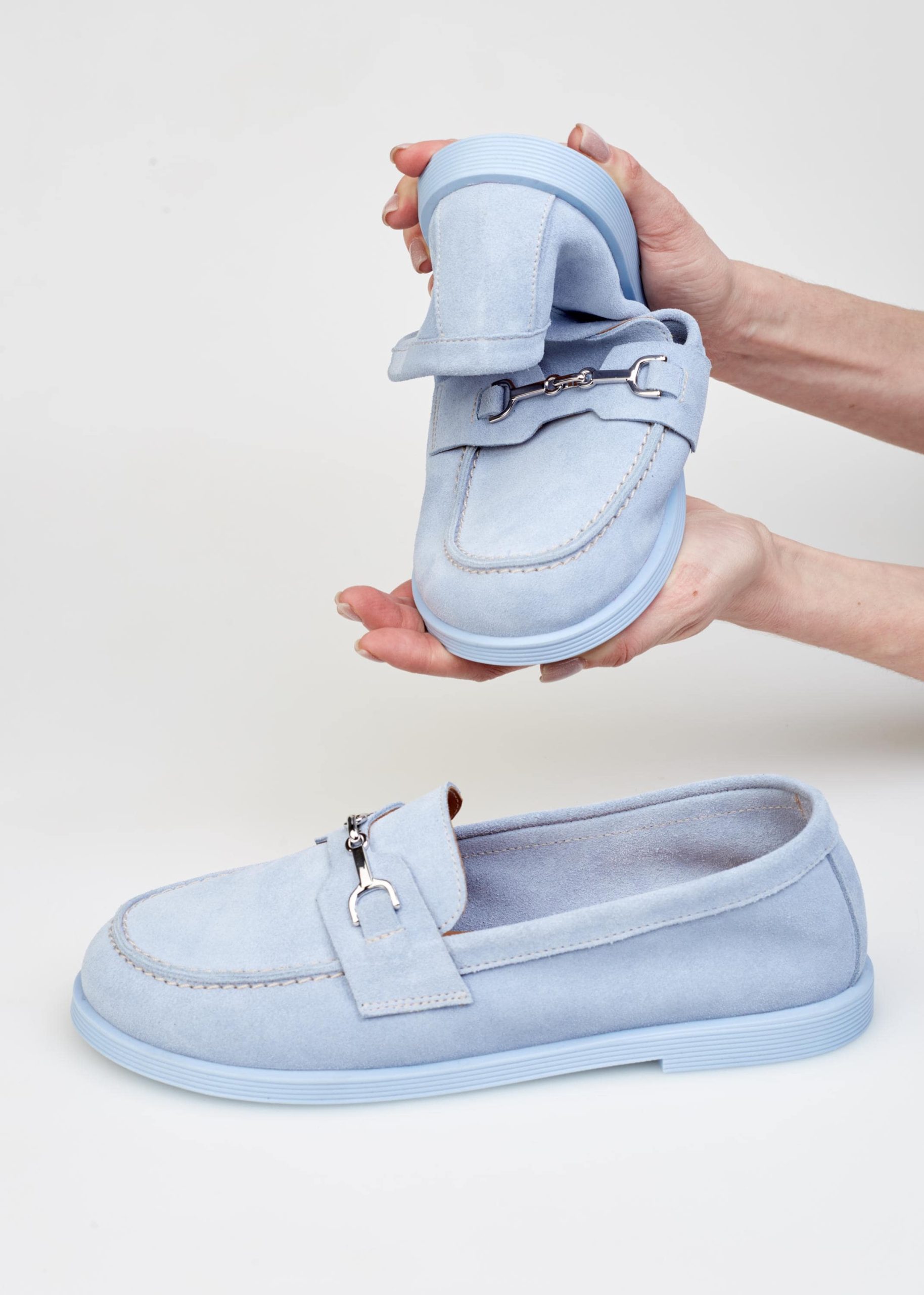 Light Blue Suede Loafers Women's Natural Leather Casual Light Blue Suede Loafers Women's Natural Leather Casual