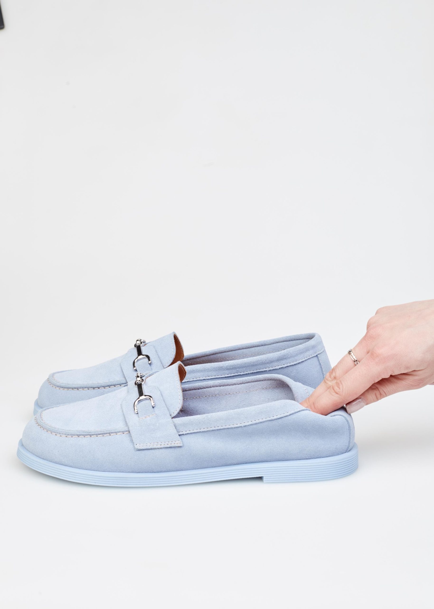 Light Blue Suede Loafers Women's Natural Leather Casual Light Blue Suede Loafers Women's Natural Leather Casual