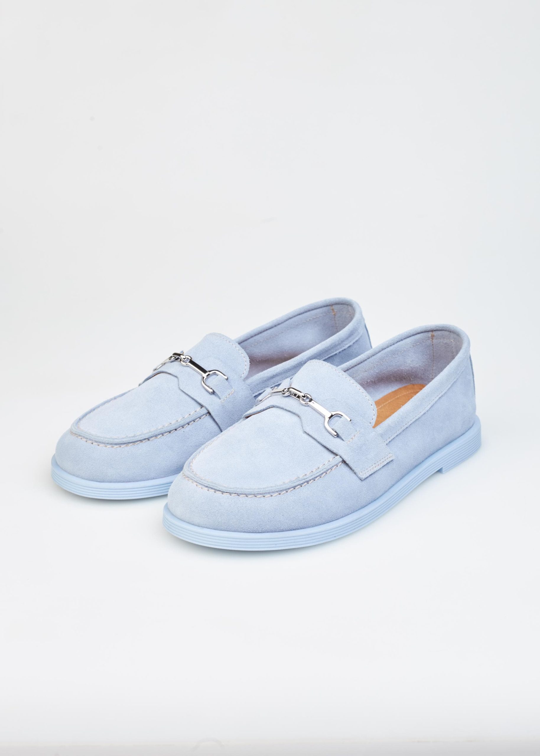 Light Blue Suede Loafers Women's Natural Leather Casual Light Blue Suede Loafers Women's Natural Leather Casual