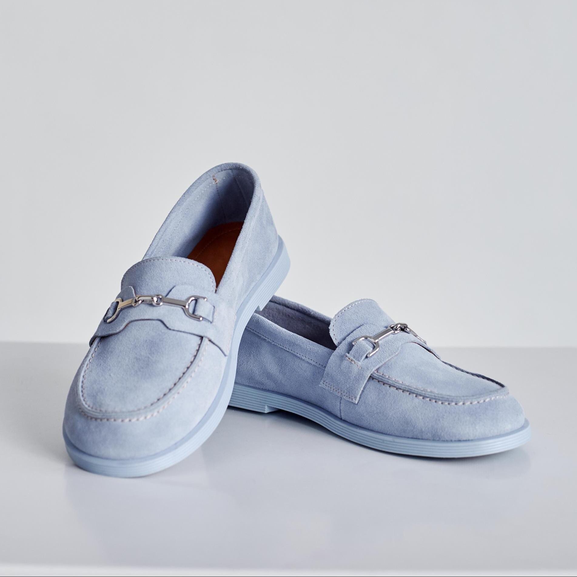 Light Blue Suede Loafers Women's Natural Leather Casual Light Blue Suede Loafers Women's Natural Leather Casual