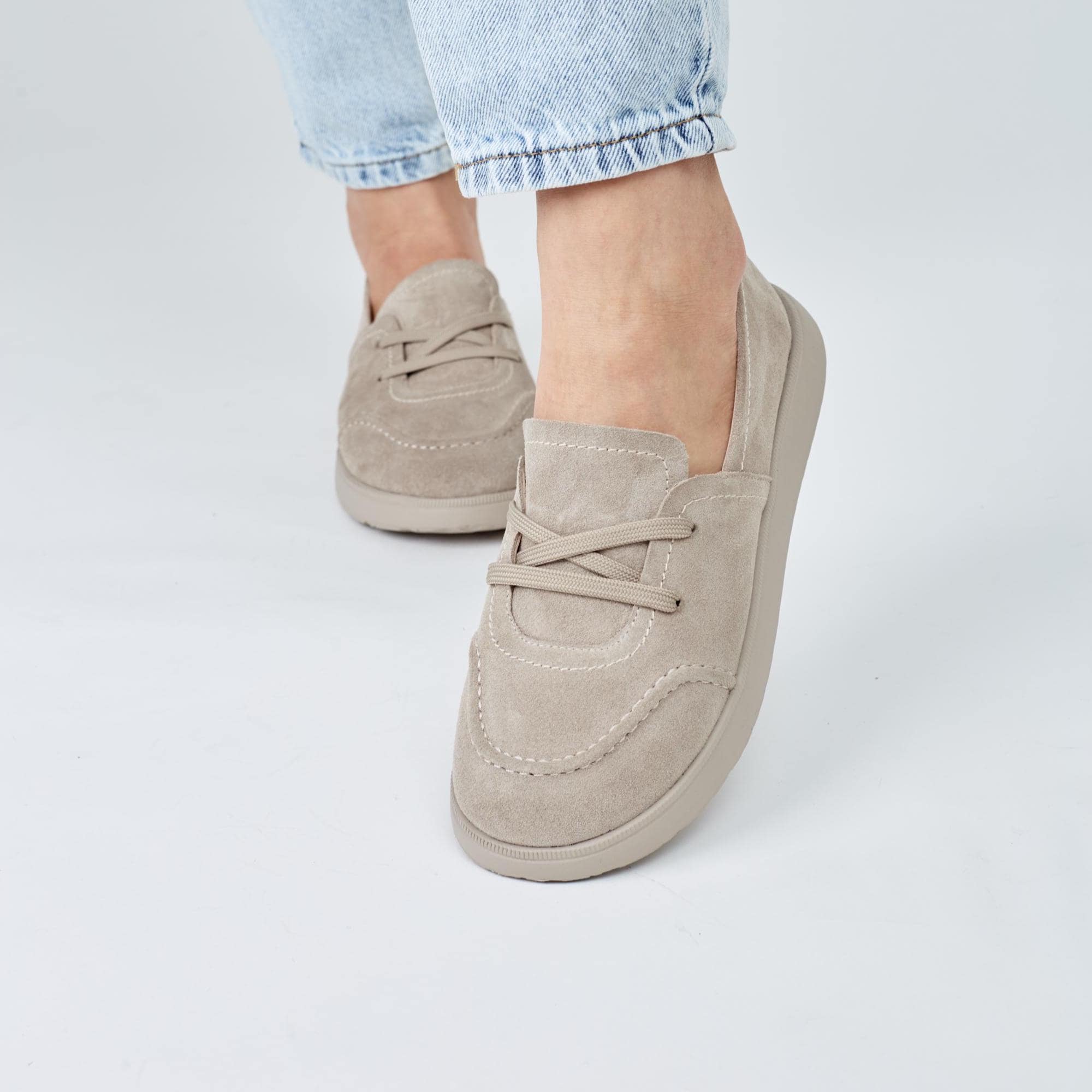 Women's Laced Leather Stone Keds Taupe Greige Color Women's Laced Leather Stone Keds Taupe Greige Color