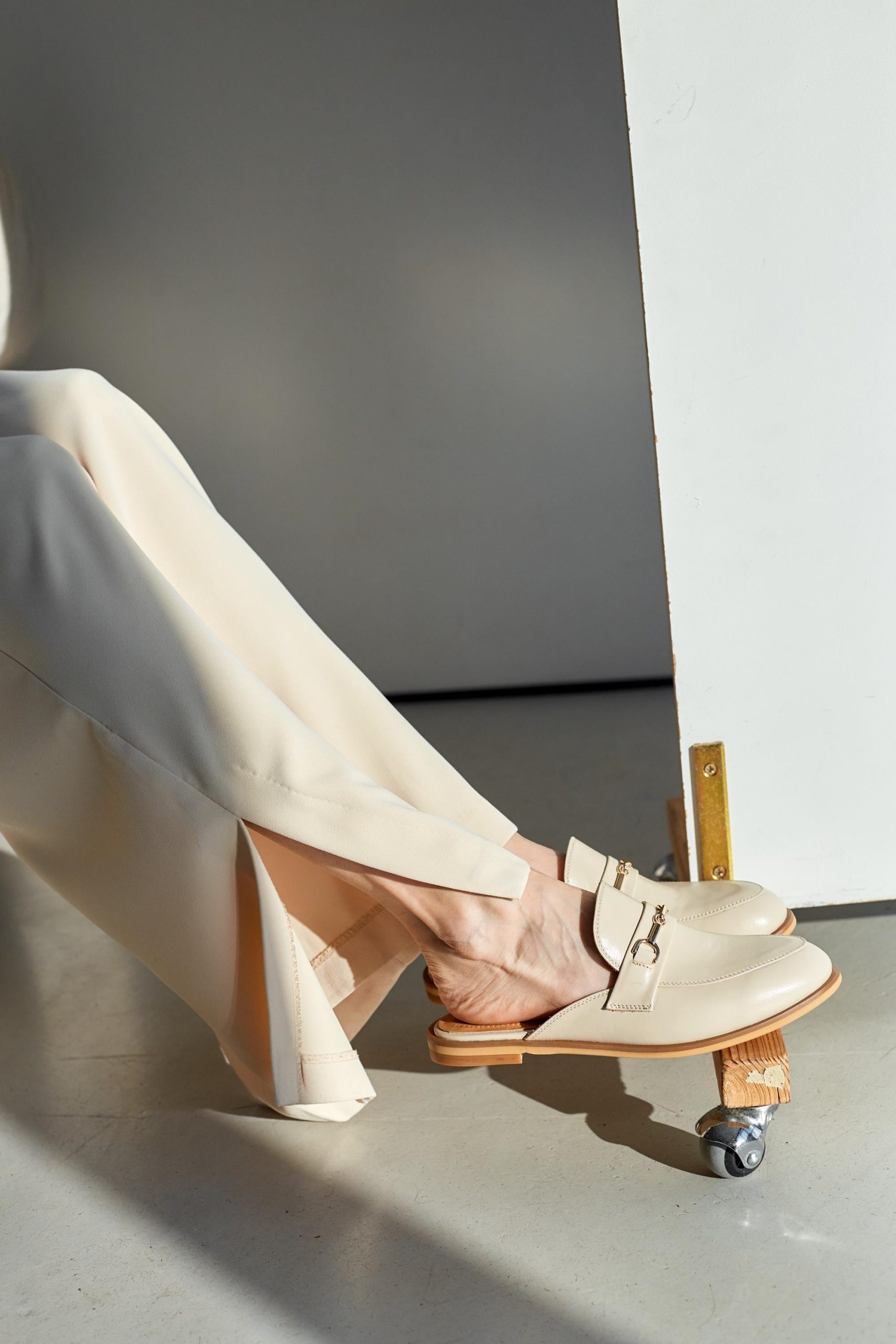 Beige Leather Women's Mules Stylish Slipon Loafers Backless Beige Leather Women's Mules Stylish Slipon Loafers Backless