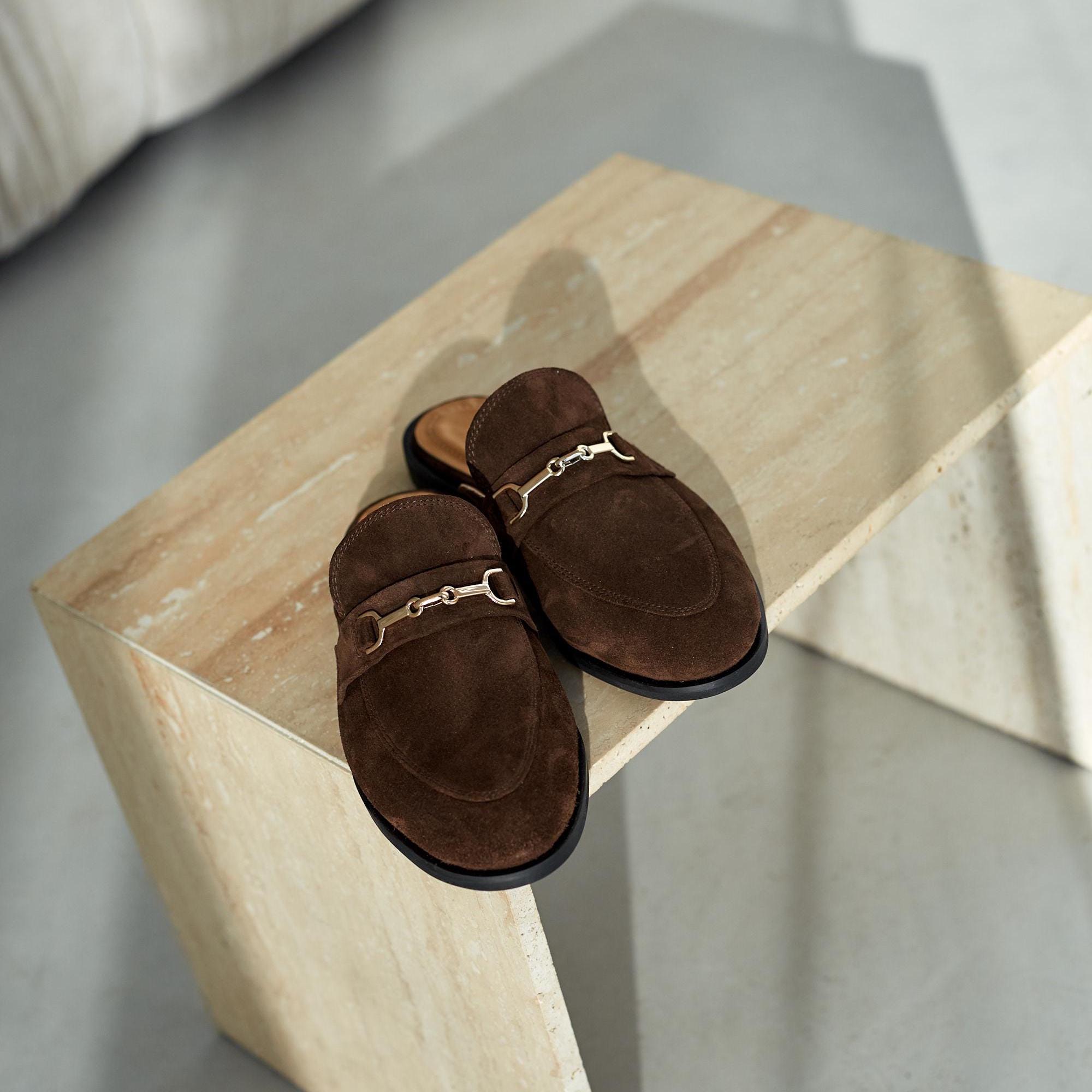 Classic Mules From Suede Leather Stylish Slip On Classic Mules From Suede Leather Stylish Slip On