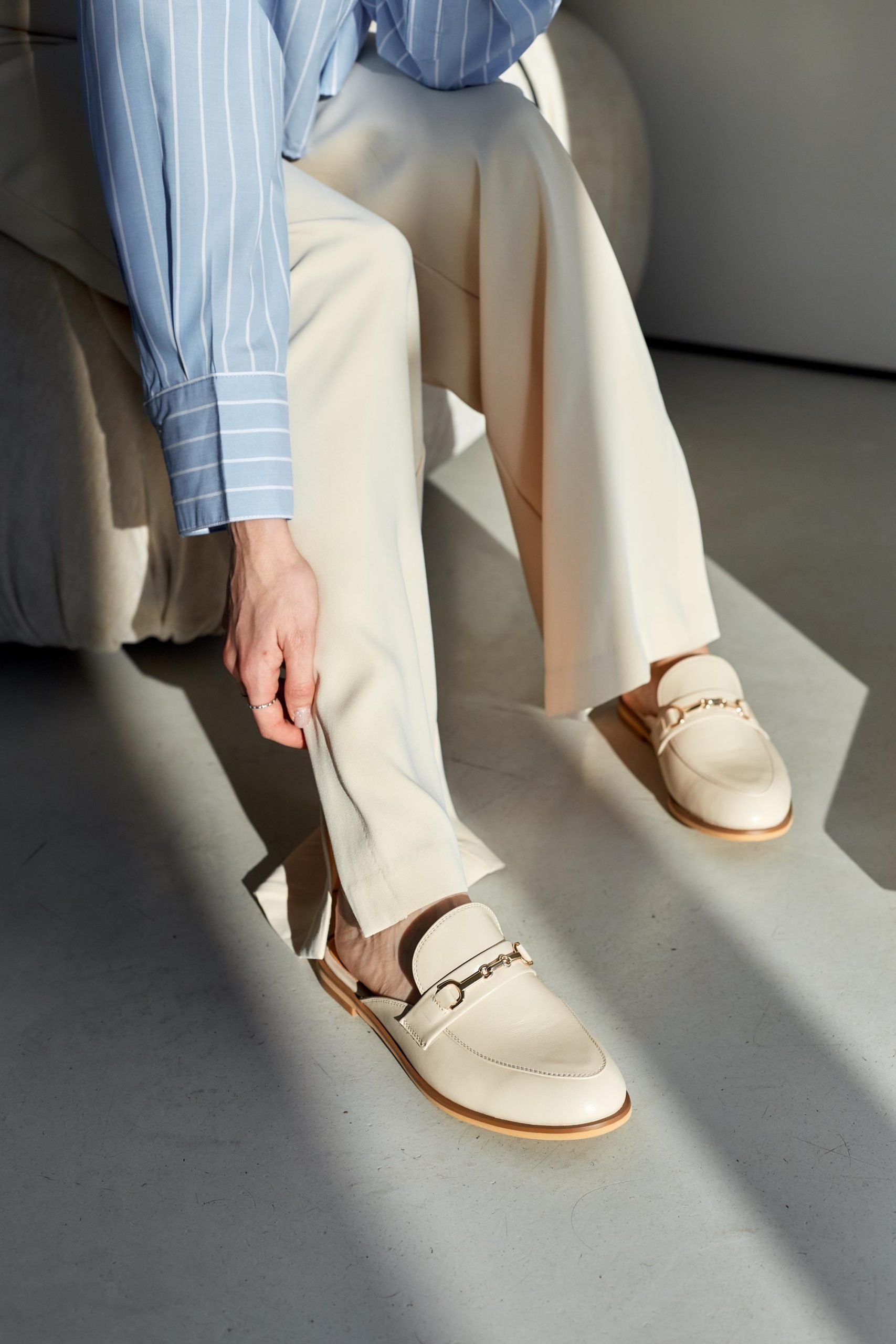 Beige Leather Women's Mules Stylish Slipon Loafers Backless Beige Leather Women's Mules Stylish Slipon Loafers Backless