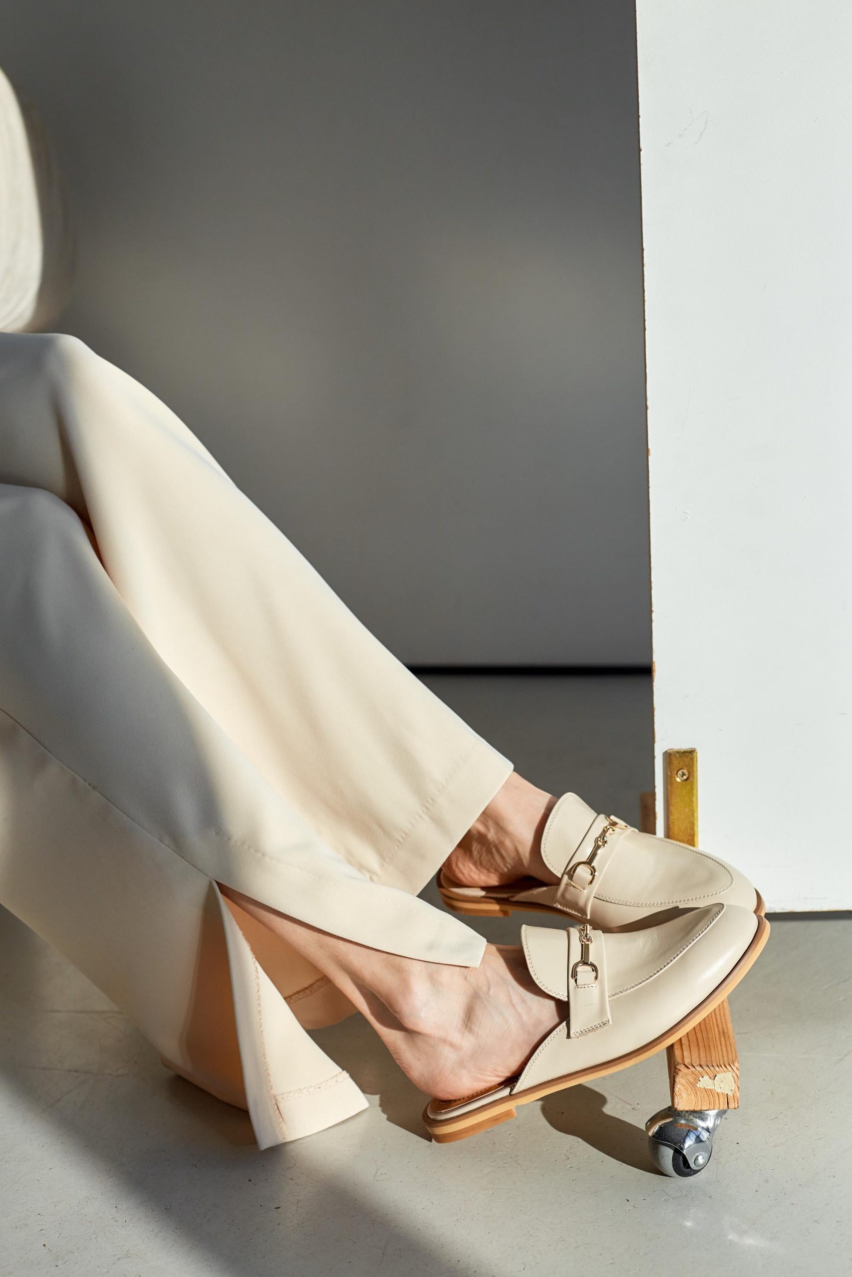 Beige Leather Women's Mules Stylish Slipon Loafers Backless Beige Leather Women's Mules Stylish Slipon Loafers Backless