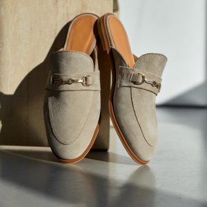 Women's Brown Suede Mules With Chain Detail Backless