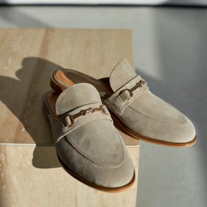 Women's Brown Suede Mules With Chain Detail Backless