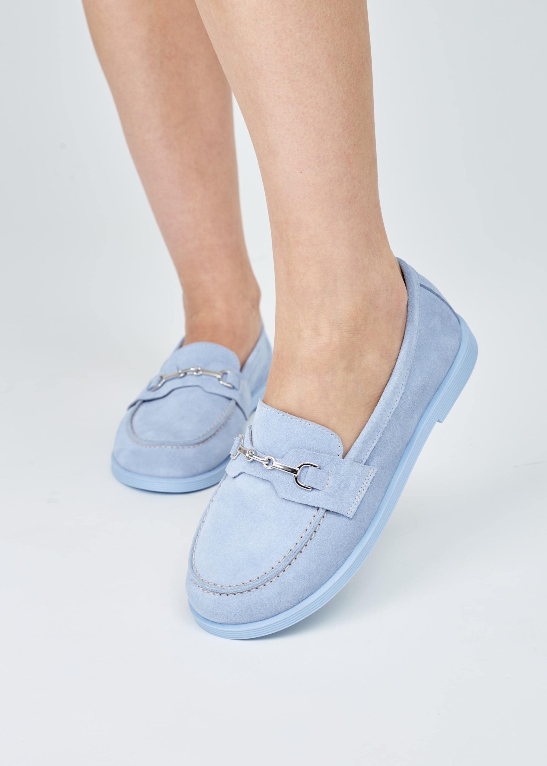 Light Blue Suede Loafers Women's Natural Leather Casual Light Blue Suede Loafers Women's Natural Leather Casual