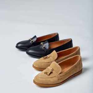 Beige Suede Loafers Comfortable Leather Tassel Flats Classic