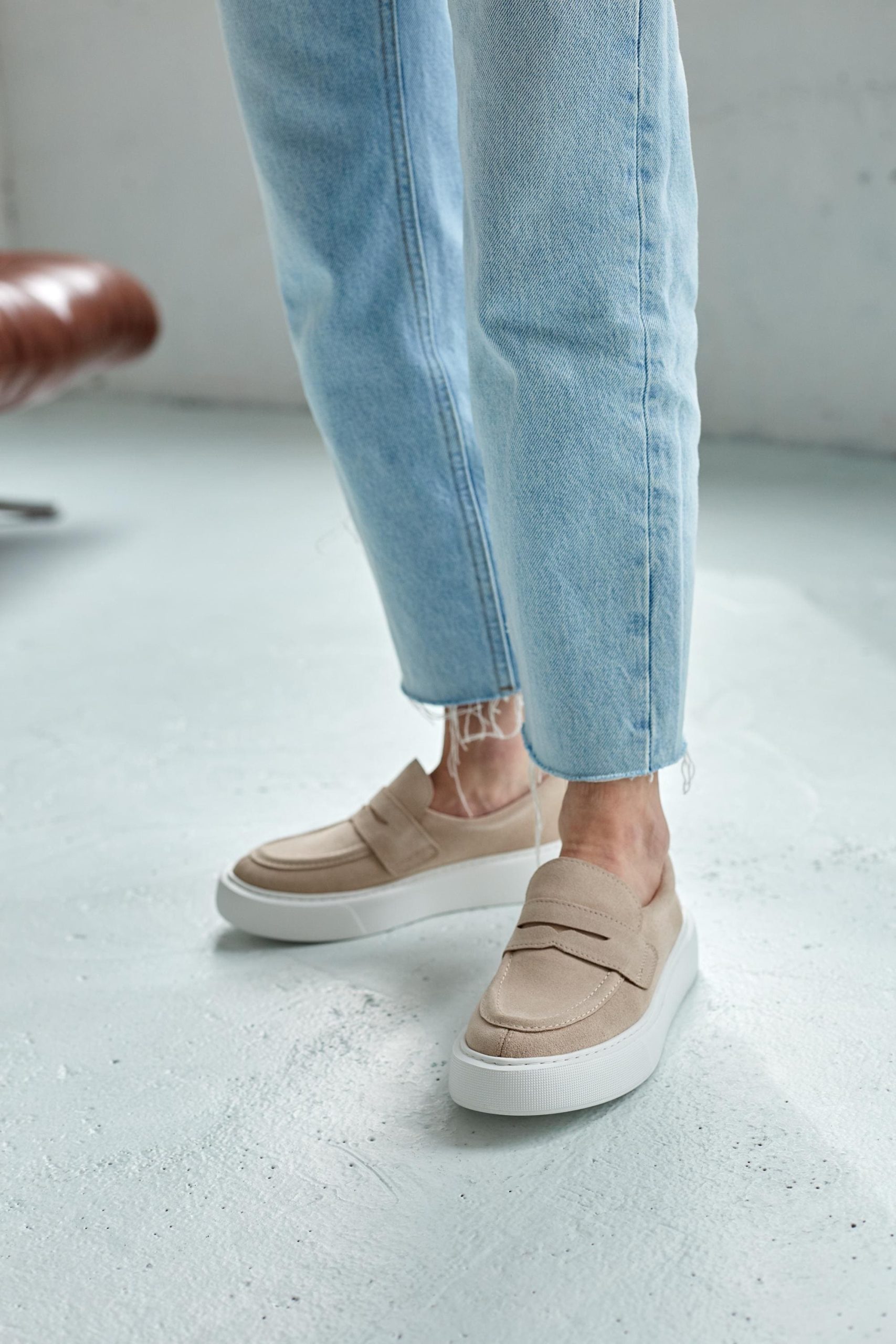Beige Leather Loafers Casual Soft Flats Suede Loop Beige Leather Loafers Casual Soft Flats Suede Loop