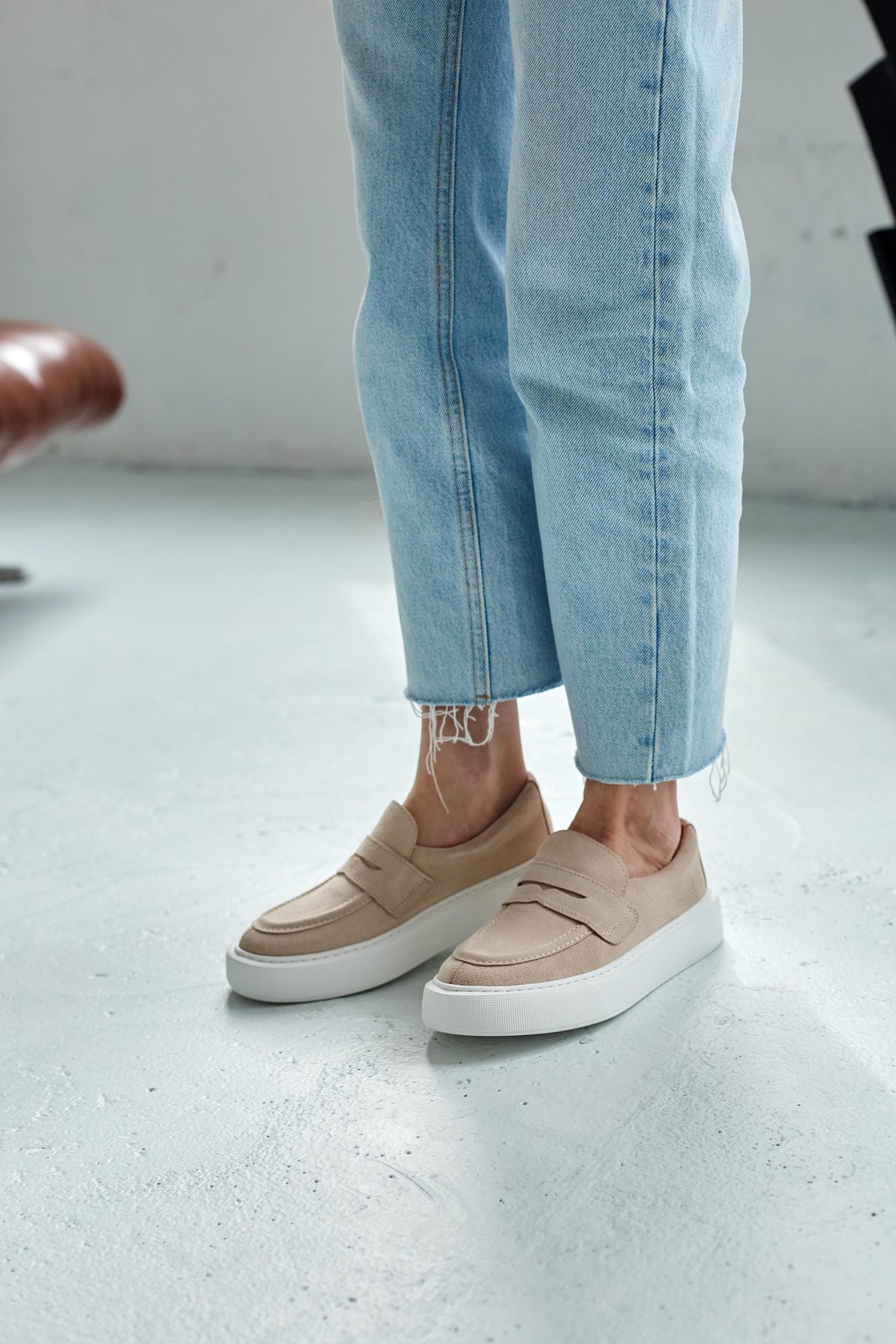 Beige Leather Loafers Casual Soft Flats Suede Loop Beige Leather Loafers Casual Soft Flats Suede Loop