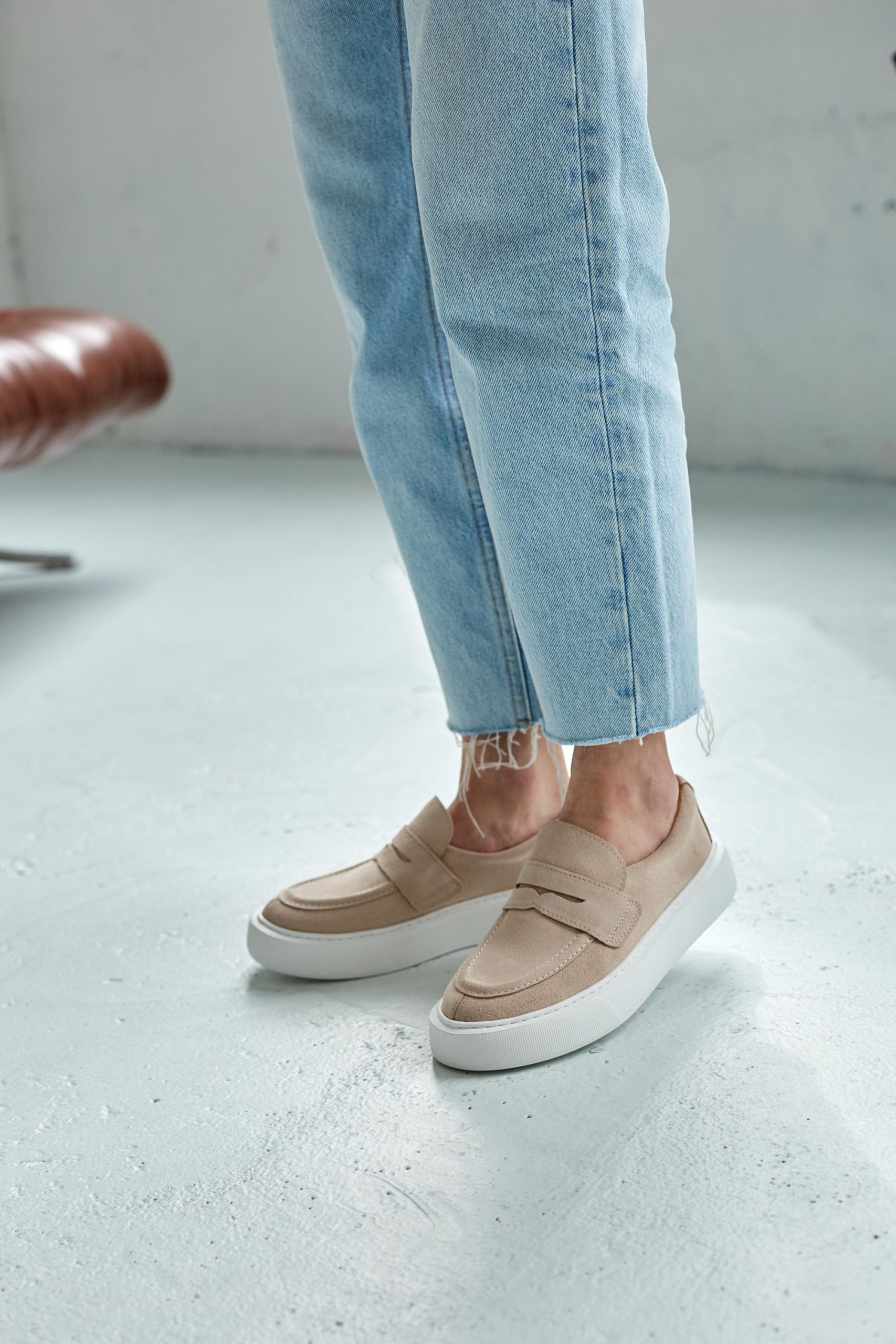 Beige Leather Loafers Casual Soft Flats Suede Loop Beige Leather Loafers Casual Soft Flats Suede Loop