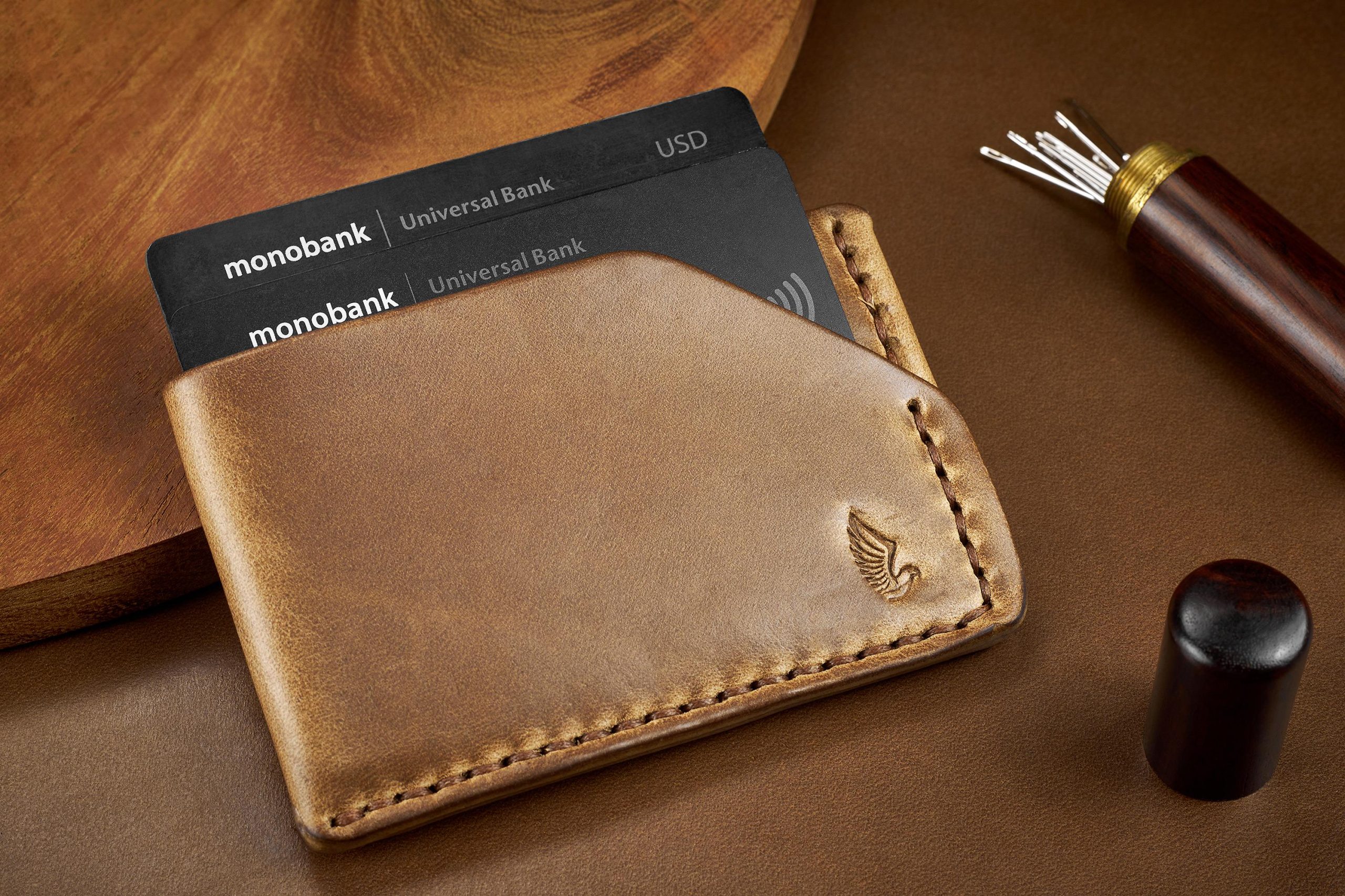 Horween Leather Card Holder Wallet In Natural Chromexcel Horween Leather Card Holder Wallet In Natural Chromexcel