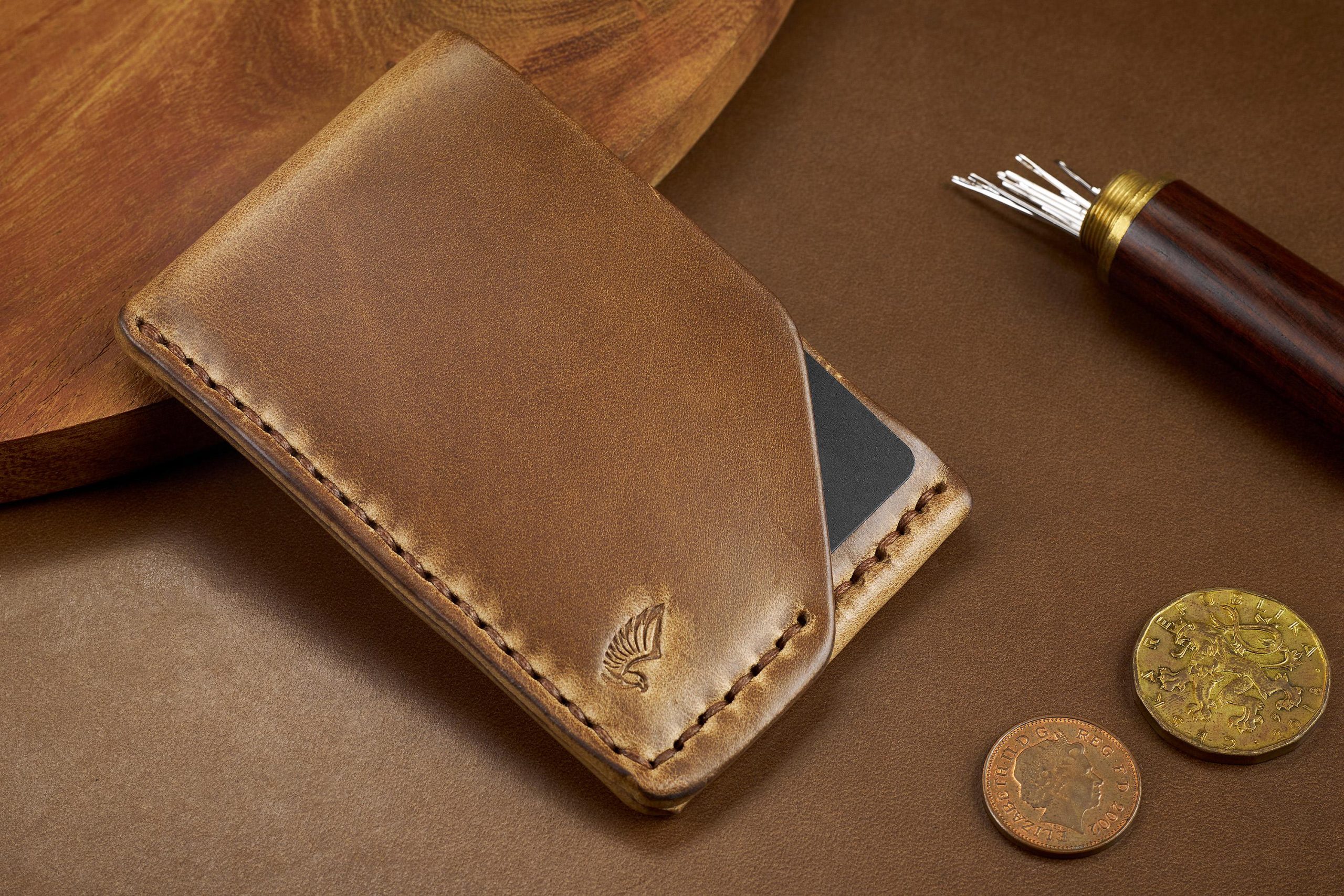 Horween Leather Card Holder Wallet In Natural Chromexcel Horween Leather Card Holder Wallet In Natural Chromexcel
